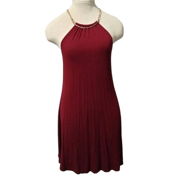 Rue21 Halter Mini Dress With Gold Chain Neck Detail Burgundy Size Medium - Picture 4 of 9